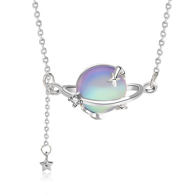 Sale Natural Moonstone Planet Star 925 Sterling Silver Necklace - JEWELLY