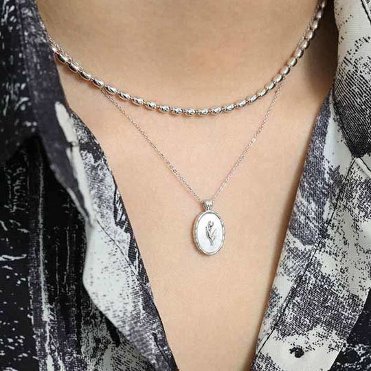 Shell Oval Tulips Flower 925 Sterling Silver Necklace - JEWELLY