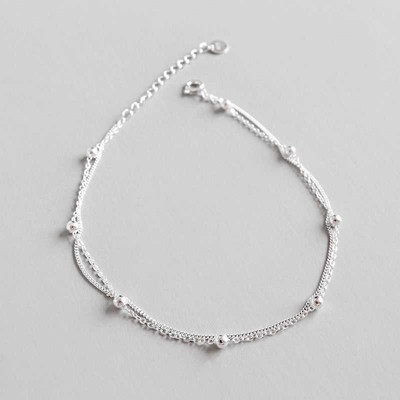 Simple Balls 925 Sterling Silver Adjustable Double Chain Anklet - JEWELLY