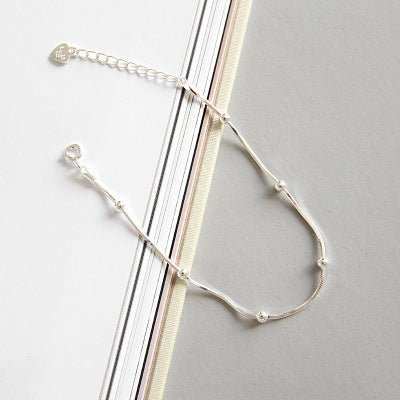 Simple Beads Snake Chain 925 Sterling Silver Bracelet - JEWELLY