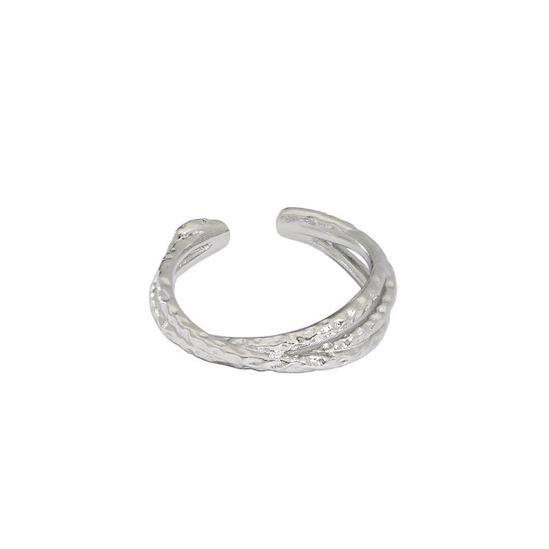 Simple Cross Interwoven Texture 925 Sterling Silver Adjustable Ring - JEWELLY