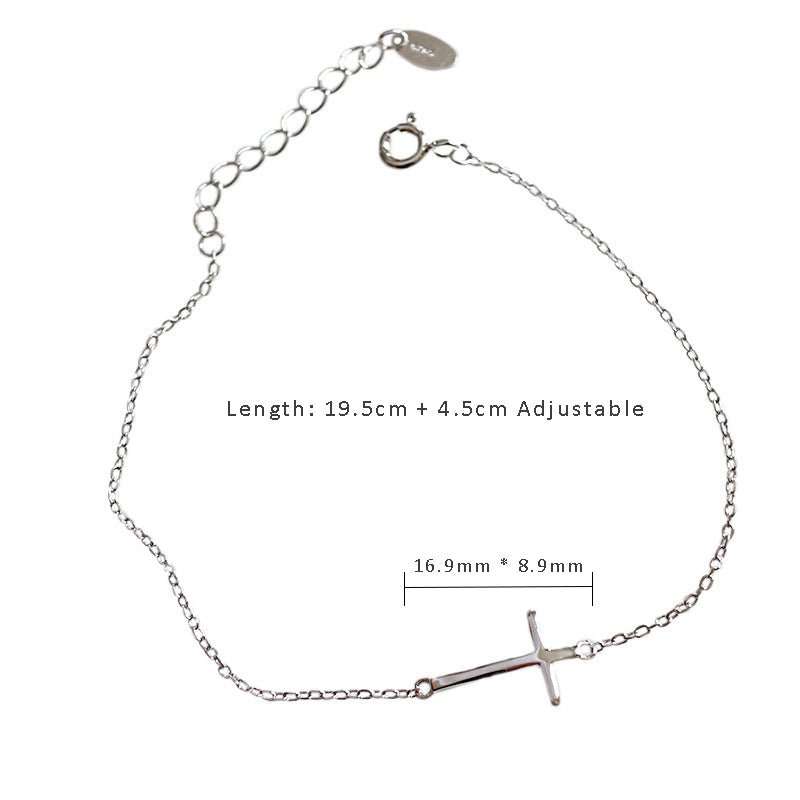 Simple Cross Solid 925 Sterling Silver Adjustable Anklet - JEWELLY