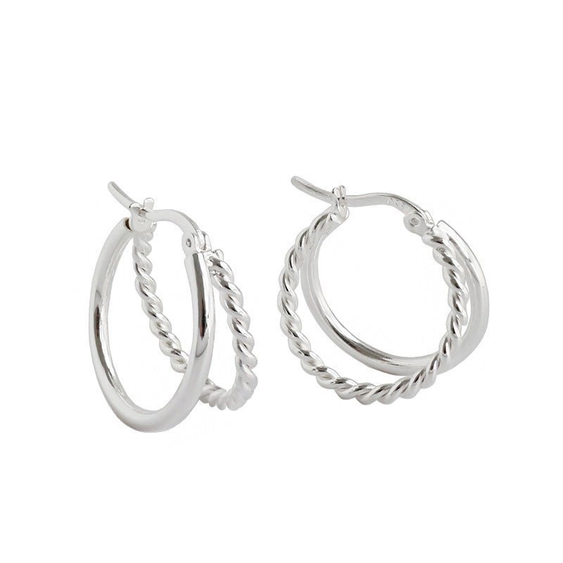 Simple Double Layers Twisted 925 Sterling Silver Hoop Earrings - JEWELLY