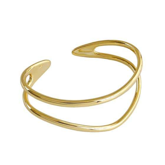 Simple Double Layler 925 Sterling Silver Open Bangle - JEWELLY