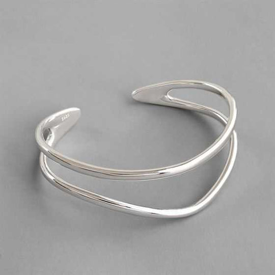 Simple Double Layler 925 Sterling Silver Open Bangle - JEWELLY