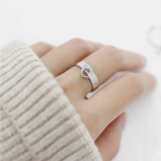 Simple Geometric Chic Circle 925 Sterling Silver Adjustable Ring - JEWELLY