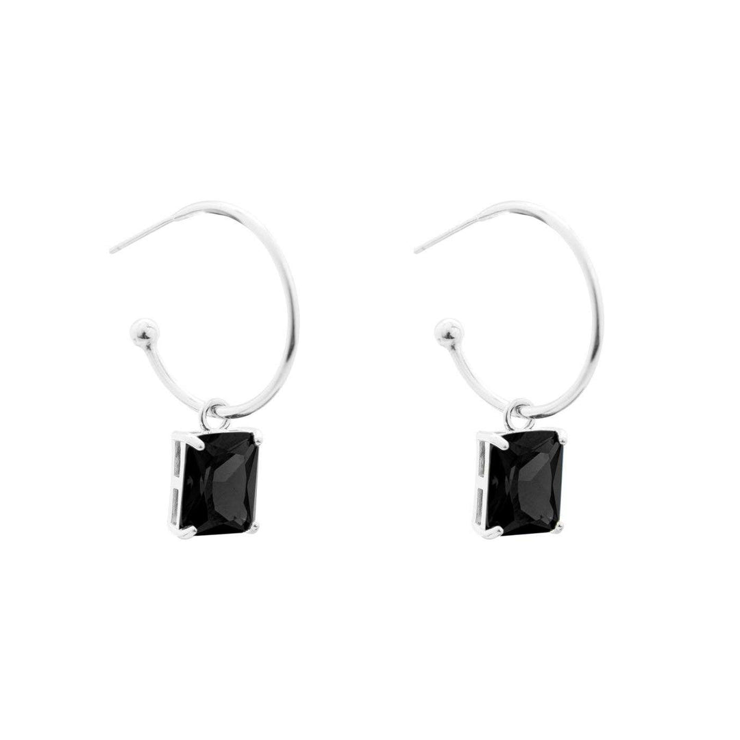 Simple Geometry CZ Rectangle 925 Sterling Silver Hoop Earrings - JEWELLY