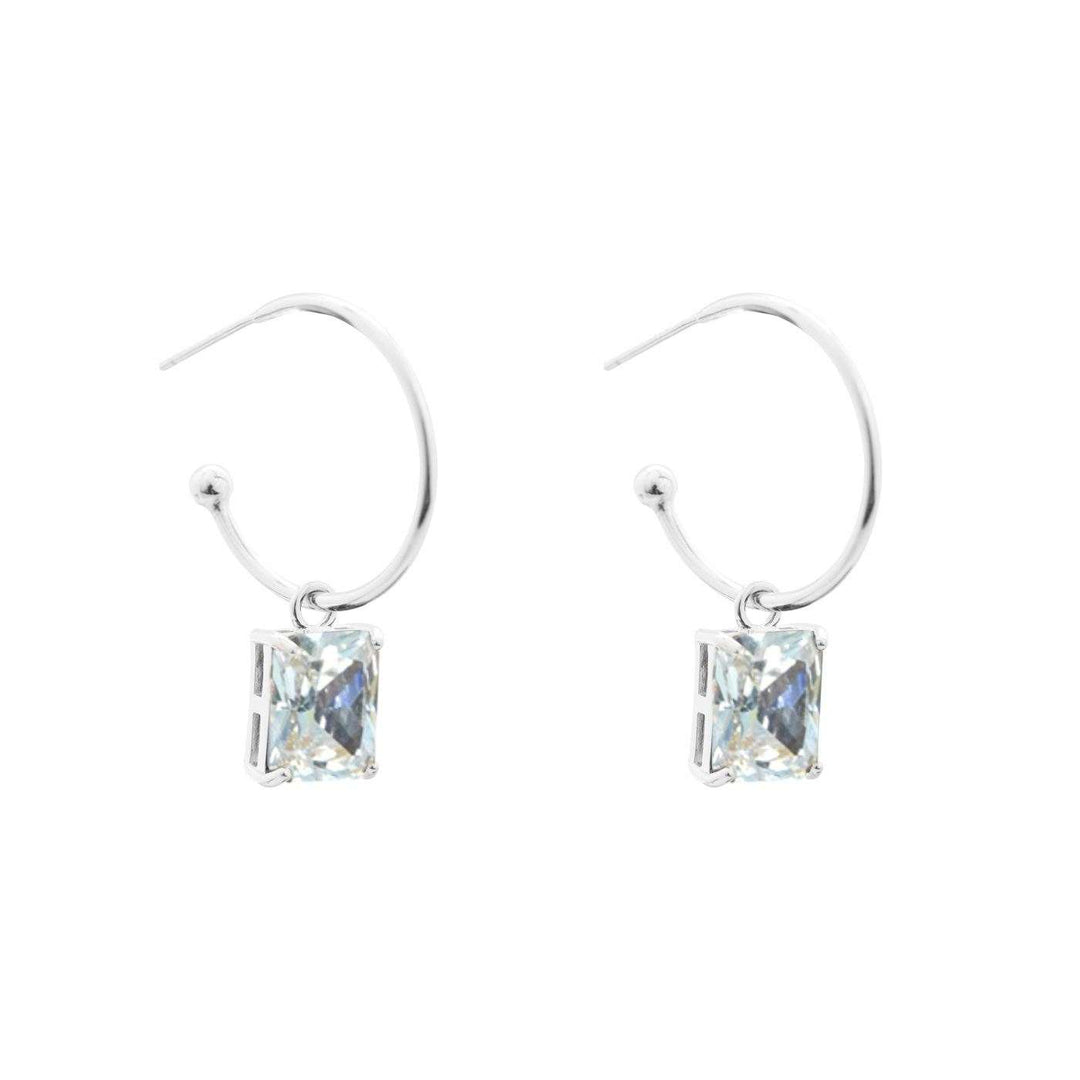 Simple Geometry CZ Rectangle 925 Sterling Silver Hoop Earrings - JEWELLY