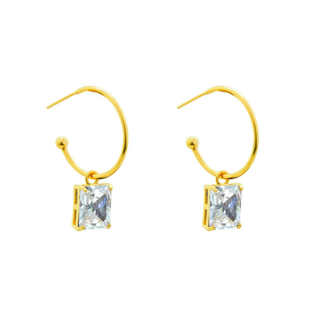 Simple Geometry CZ Rectangle 925 Sterling Silver Hoop Earrings - JEWELLY