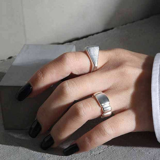 Simple Geometry Irregular Triangle 925 Sterling Silver Adjustable Ring - JEWELLY