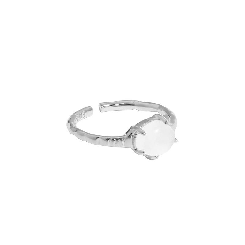 Simple Geometry Round Crystal 925 Sterling Silver Adjustable Ring - JEWELLY