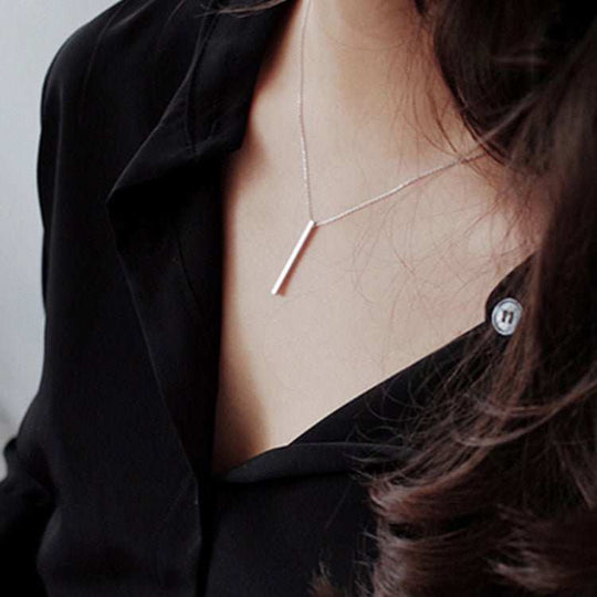 Simple Geometry Square Bar 925 Sterling Silver Necklace - JEWELLY