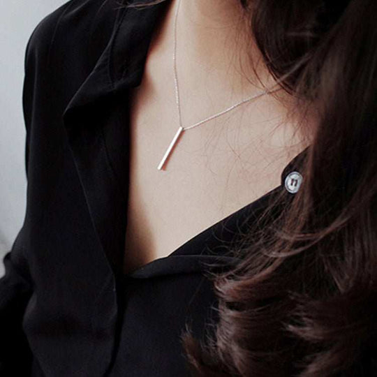 Simple Geometry Square Bar 925 Sterling Silver Necklace - JEWELLY