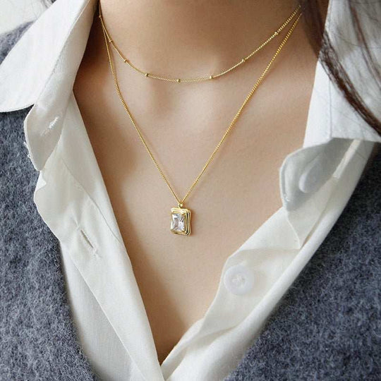 Simple Geometry Square CZ Hot 925 Sterling Silver Necklace - JEWELLY