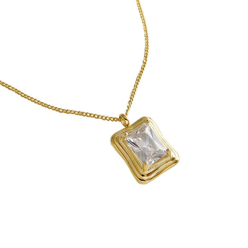 Simple Geometry Square CZ Hot 925 Sterling Silver Necklace - JEWELLY