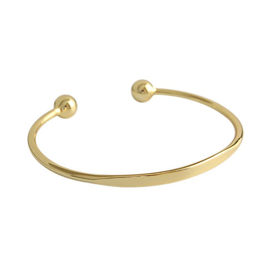 Simple Gold Beads 925 Sterling Silver Open Bangle - JEWELLY