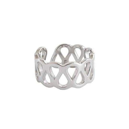 Simple Hollow Cross Wide 925 Sterling Silver Adjustable Ring - JEWELLY