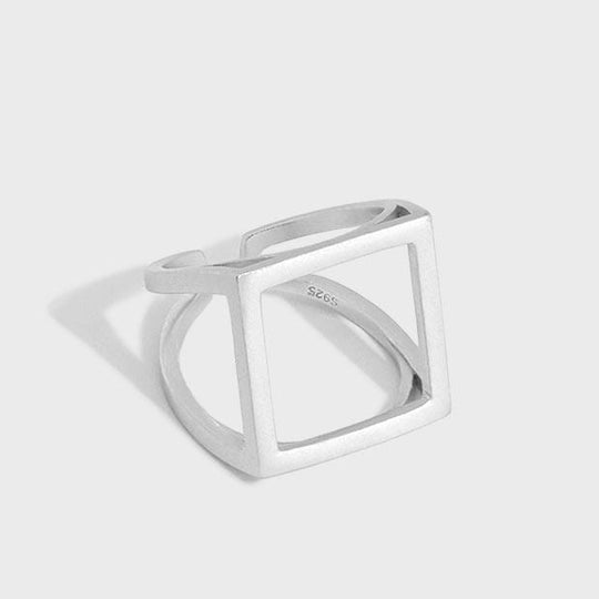 Simple Hollow Square 925 Sterling Silver Adjustable Ring - JEWELLY