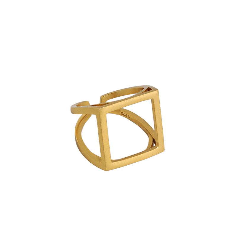 Simple Hollow Square 925 Sterling Silver Adjustable Ring - JEWELLY