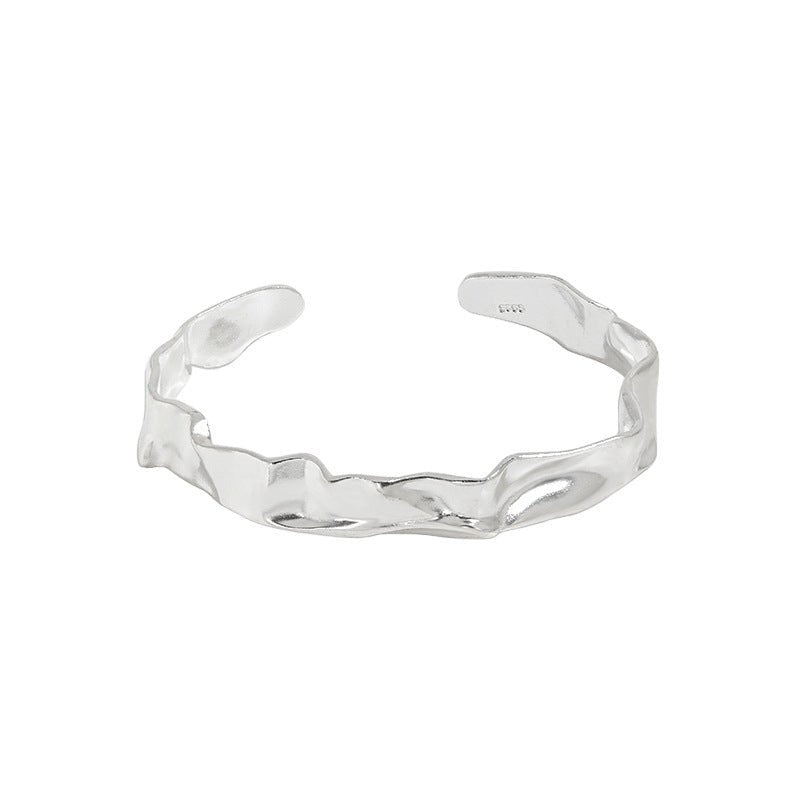 Simple Irregular Folding Paper 925 Sterling Silver Open Bangle - JEWELLY