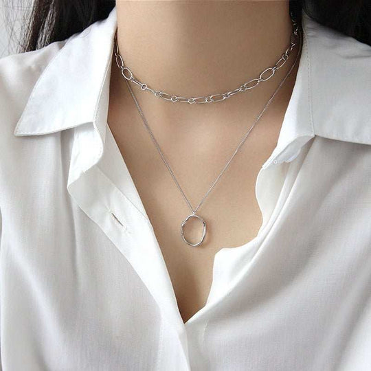 Simple Irregular Geometry Wave Circle 925 Sterling Silver Necklace - JEWELLY