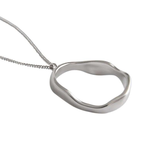 Simple Irregular Geometry Wave Circle 925 Sterling Silver Necklace - JEWELLY