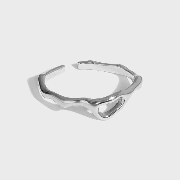 Simple Irregular Hollow 925 Sterling Silver Adjustable Ring - JEWELLY