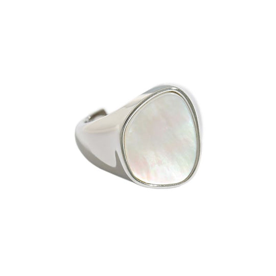 Simple Irregular Round Shell 925 Sterling Silver Adjustable Ring - JEWELLY