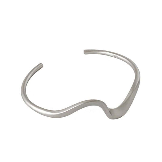 Simple Irregular Wave 925 Sterling Silver Open Bangle - JEWELLY