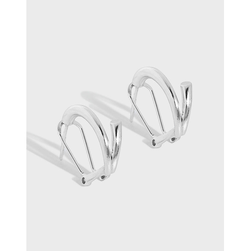 Simple Lines Circle Students 925 Sterling Silver Hoop Earrings - JEWELLY