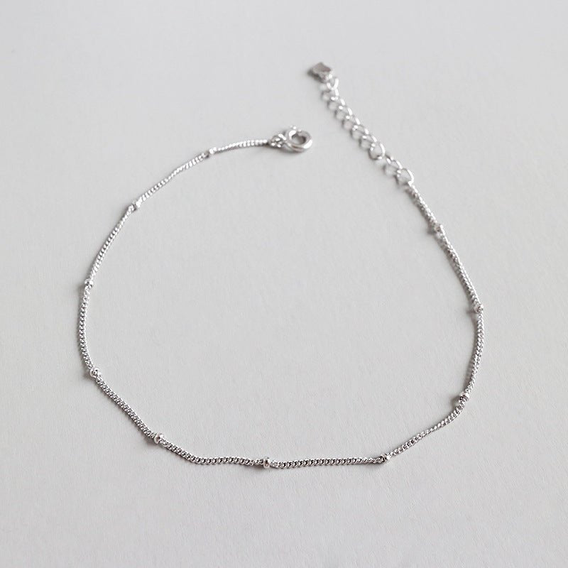 Simple Mini Beads Curb Chain 925 Sterling Silver Anklet - JEWELLY