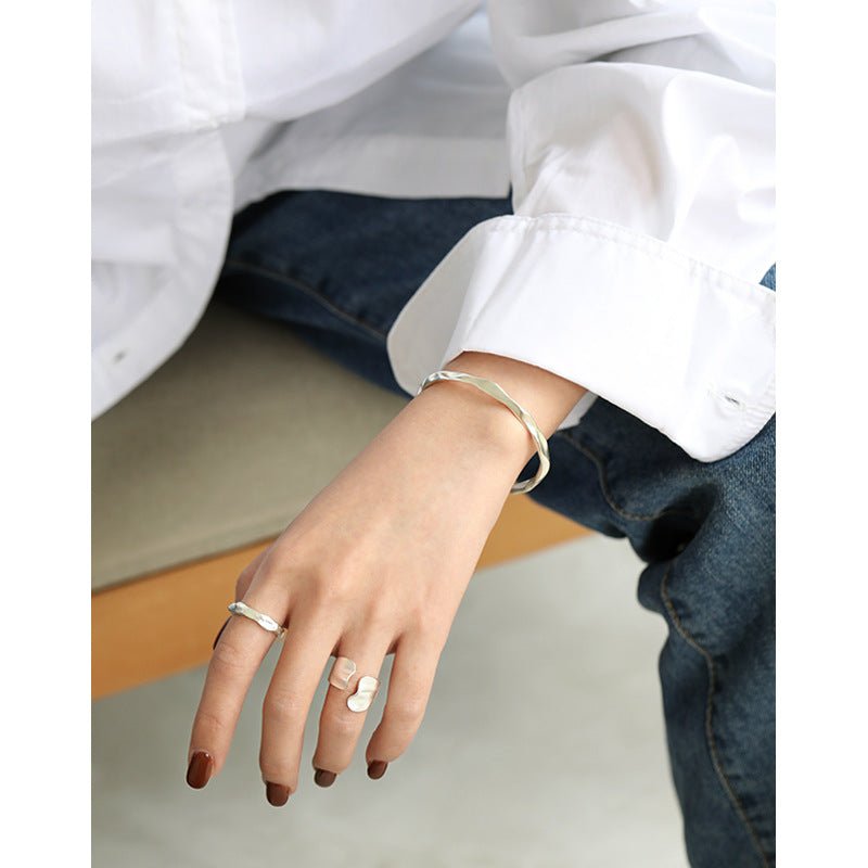 Simple Minimalist Irregular 925 Sterling Silver Adjustable Ring - JEWELLY