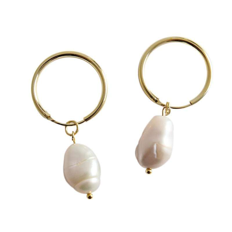 Simple Natural Pearl 925 Sterling Silver Dangling Earrings - JEWELLY