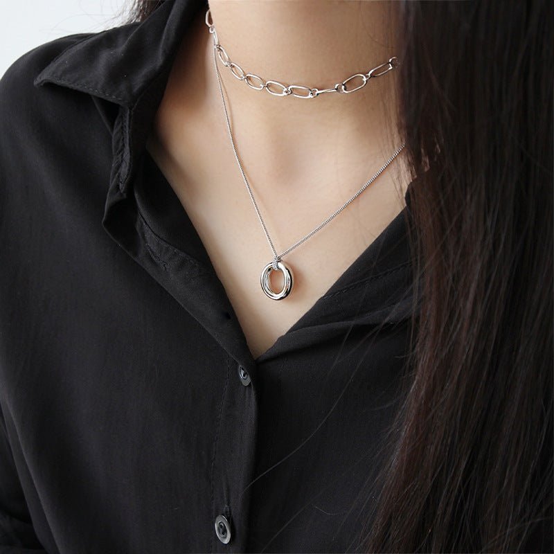 Simple Office Circle Ring 925 Sterling Silver Necklace - JEWELLY