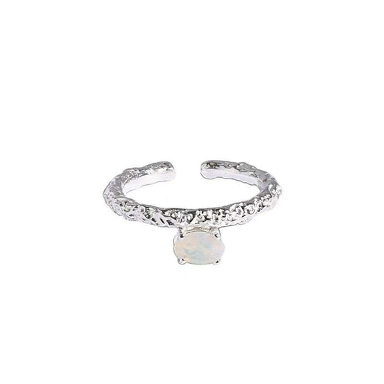 Simple Oval Created Opal 925 Sterling Silver Adjustable Ring - JEWELLY