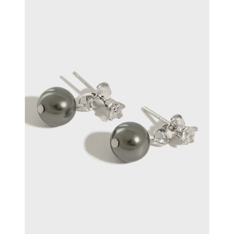 Simple Round Shell Pearls CZ 925 Sterling Silver Stud Earrings - JEWELLY