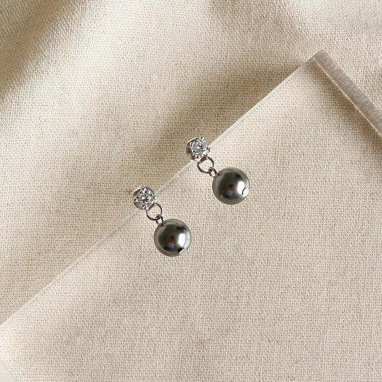 Simple Round Shell Pearls CZ 925 Sterling Silver Stud Earrings - JEWELLY