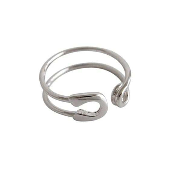 Simple Safety Pin Hollow 925 Sterling Silver Adjustable Ring - JEWELLY