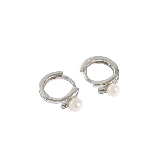 Simple Shell Pearl 925 Sterling Silver Hoop Earrings - JEWELLY