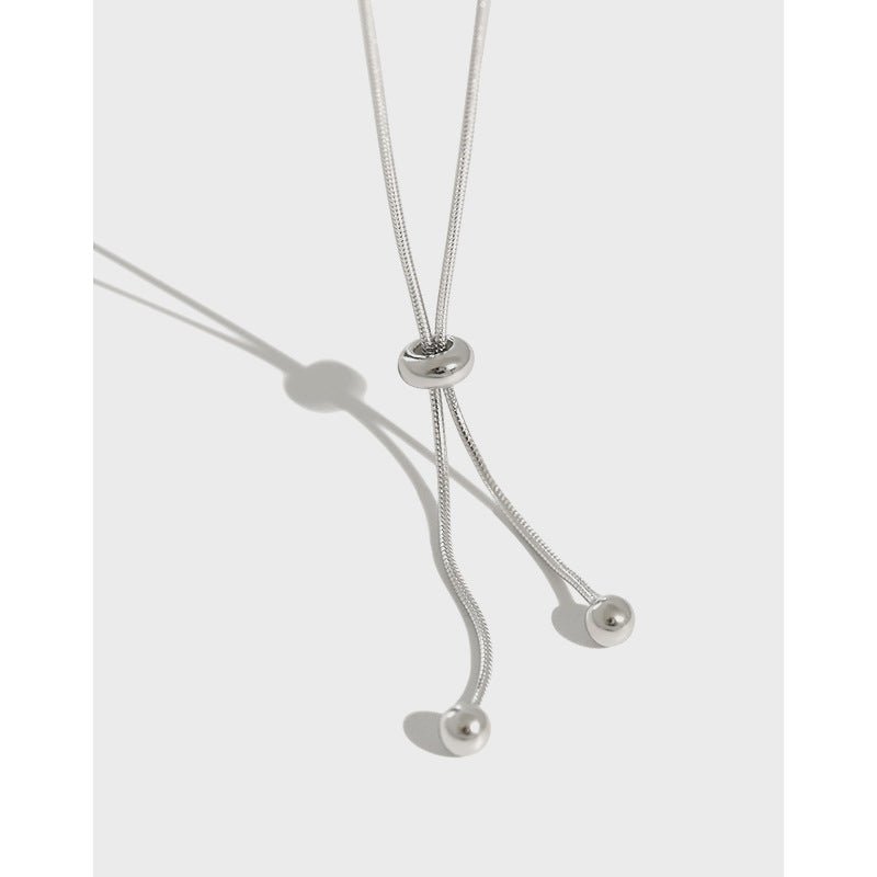 Simple Snake Chain Beads Adjustable 925 Sterling Silver Necklace - JEWELLY