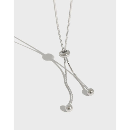 Simple Snake Chain Beads Adjustable 925 Sterling Silver Necklace - JEWELLY