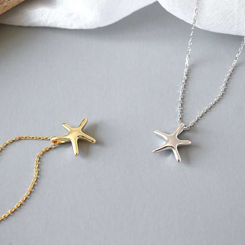 Simple Starfish Five Stars 925 Sterling Silver NecklacePendant Size: 14mm
Chain Width: 1.2mm 
Metal Material: Solid 925 Sterling Silver
Metal Electroplating: Rhodium/18K Yellow Gold
Chain Length: 405mm + 55mm AdjustaJEWELLYJEWELLYStars 925 Sterling Silver Necklace