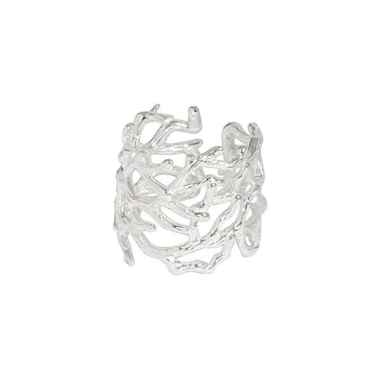 Simple Wide Branch Texture 925 Sterling Silver Adjustable Ring - JEWELLY