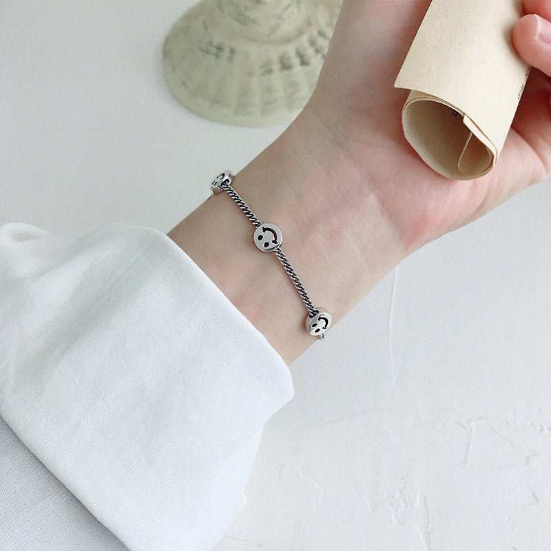 Students Three Smile Face Vintage 925 Sterling Silver BraceletPendant Size: 7.7mm 
Metal Material: Solid 925 Sterling Silver
Chain Length: 155mm + 30mm Adjustable
Total Weight: 4.4gJEWELLYJEWELLYSmile Face Vintage 925 Sterling Silver Bracelet