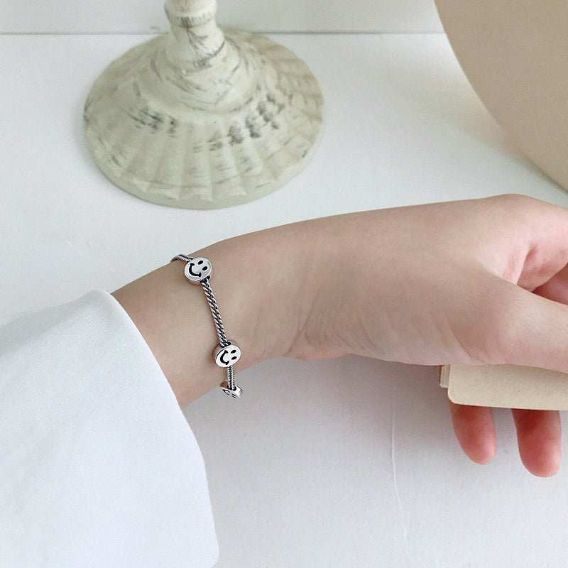 Students Three Smile Face Vintage 925 Sterling Silver BraceletPendant Size: 7.7mm 
Metal Material: Solid 925 Sterling Silver
Chain Length: 155mm + 30mm Adjustable
Total Weight: 4.4gJEWELLYJEWELLYSmile Face Vintage 925 Sterling Silver Bracelet