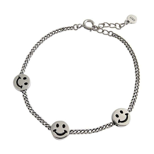 Students Three Smile Face Vintage 925 Sterling Silver BraceletPendant Size: 7.7mm 
Metal Material: Solid 925 Sterling Silver
Chain Length: 155mm + 30mm Adjustable
Total Weight: 4.4gJEWELLYJEWELLYSmile Face Vintage 925 Sterling Silver Bracelet