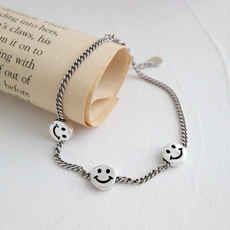 Students Three Smile Face Vintage 925 Sterling Silver BraceletPendant Size: 7.7mm 
Metal Material: Solid 925 Sterling Silver
Chain Length: 155mm + 30mm Adjustable
Total Weight: 4.4gJEWELLYJEWELLYSmile Face Vintage 925 Sterling Silver Bracelet