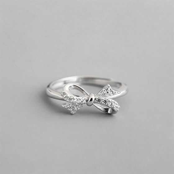 Sweet CZ Bowknot 925 Sterling Silver Adjustable Ring - JEWELLY