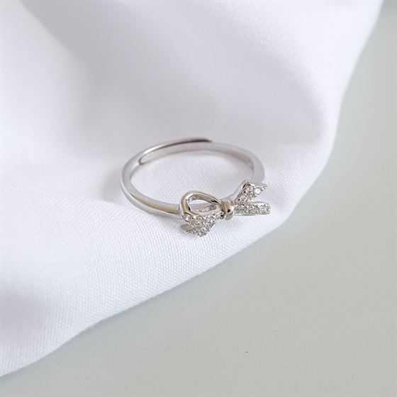 Sweet CZ Bowknot 925 Sterling Silver Adjustable Ring - JEWELLY