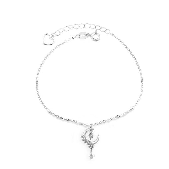 Sweet CZ Crescent Moon Star 925 Sterling Silver Bracelet - JEWELLY